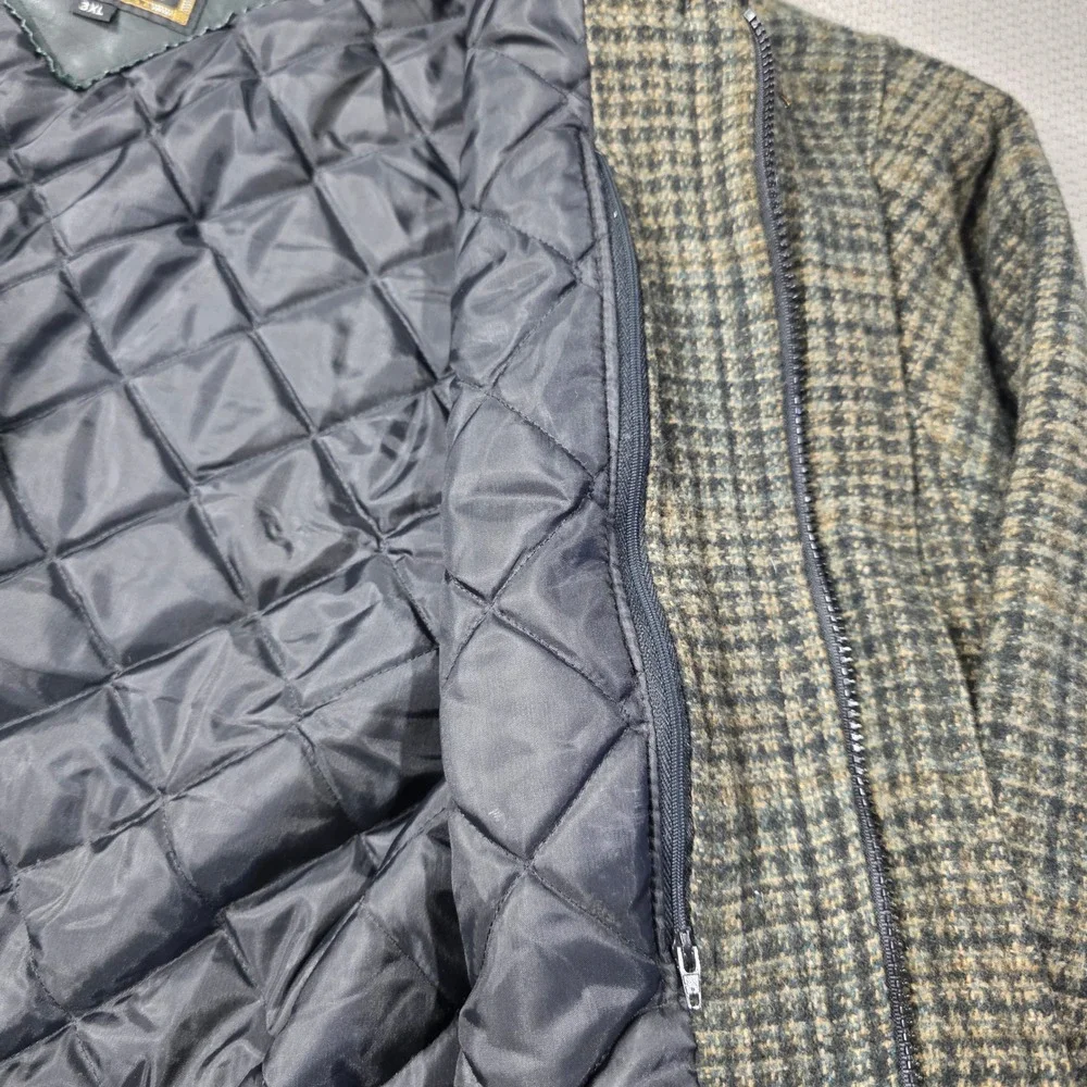 Holloway Varsity‎ Jacket Men's 3XL Plaid Wool Blend Leather Collar Quilted Lined